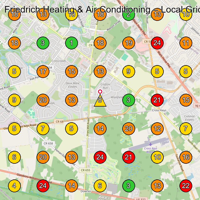 Friedrich Heating & Air Conditioning Air Conditioning Contractor GeoGrid ranking map for Williamstown NJ